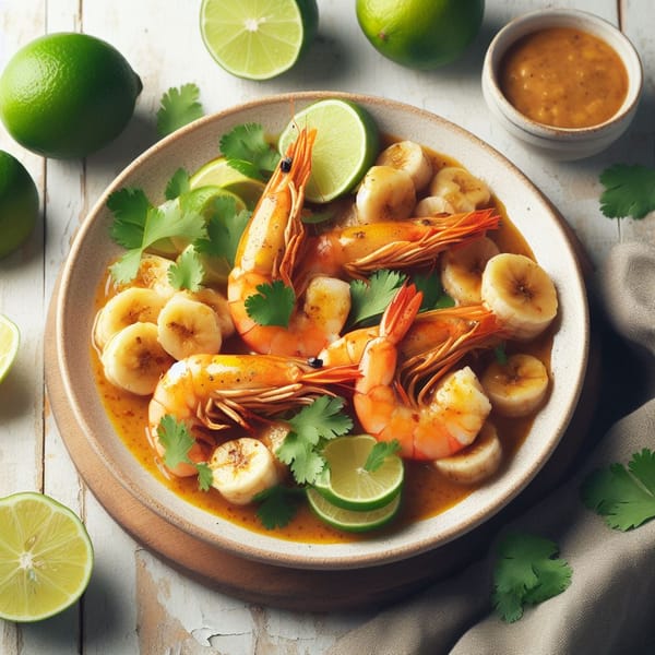 Salsa de plátano con langostinos al estilo tailandés