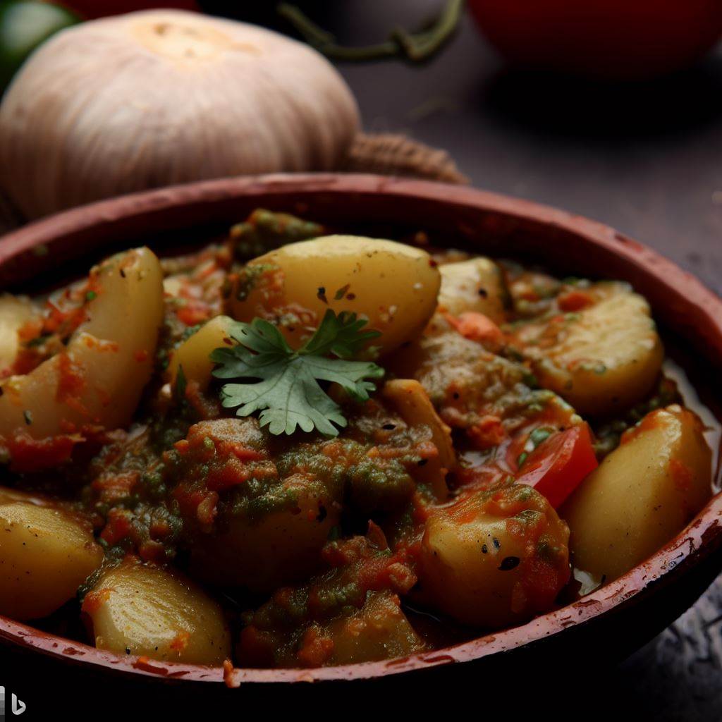 Aloo tamatar masala puri, un plato indio de patatas y tomates