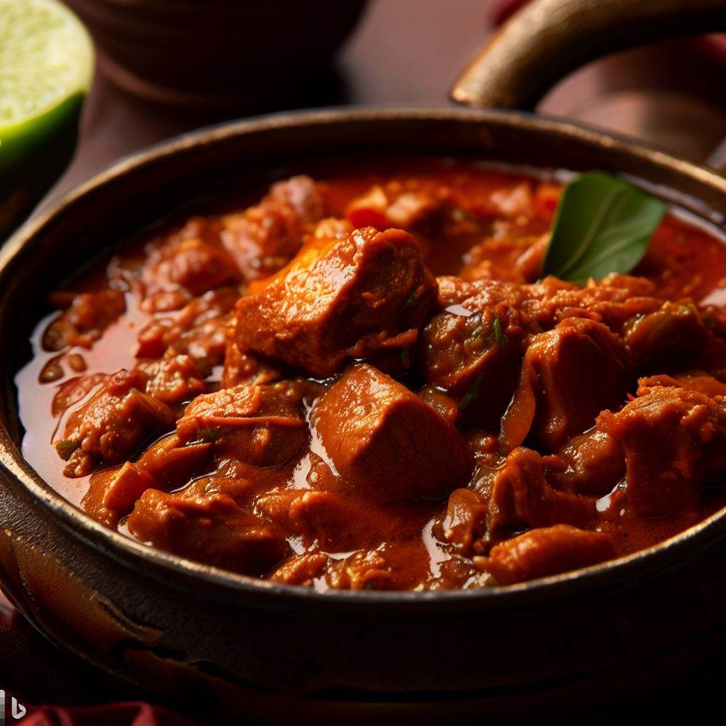 Goan Pork Vindaloo, un plato picante y sabroso de cerdo con vinagre y especias