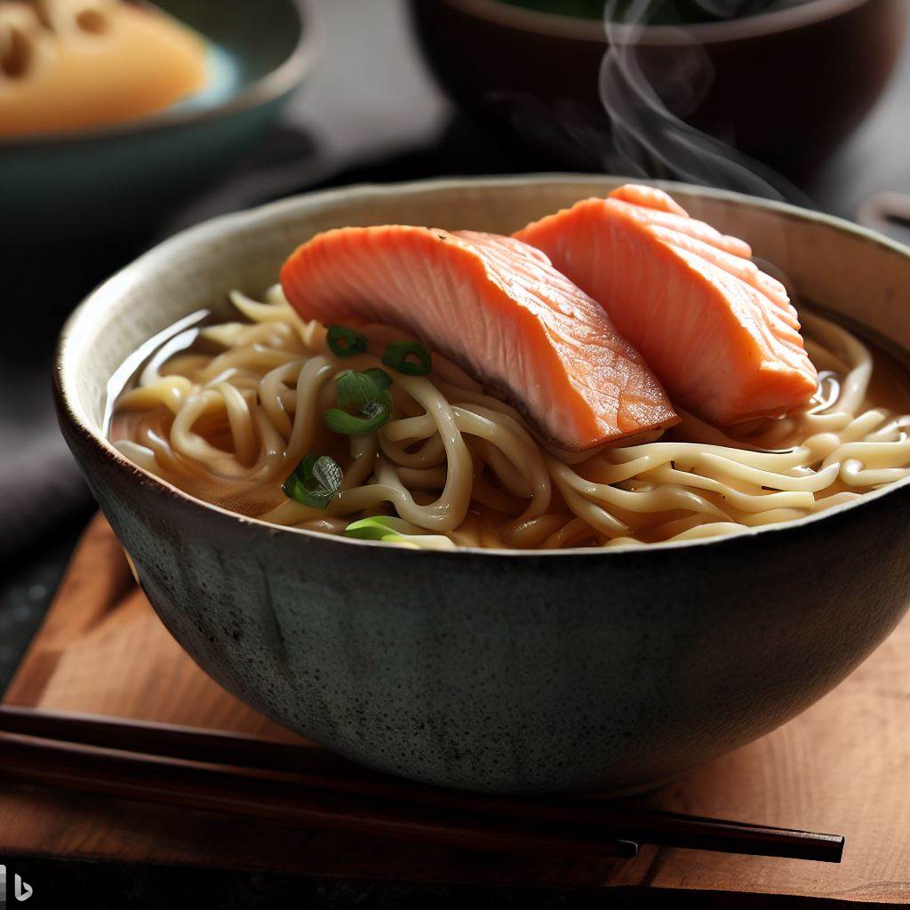 Sopa de fideos con salmón