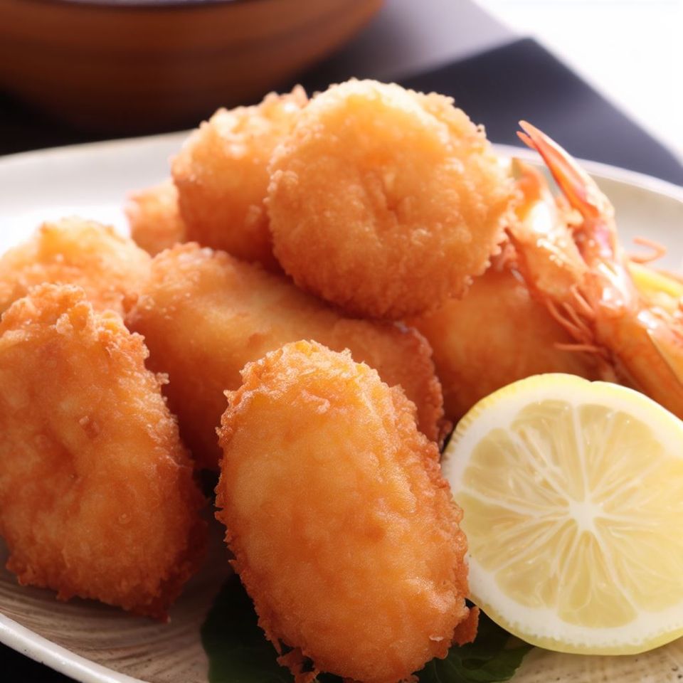 Croquetas de arroz y gambas fritas al estilo oriental