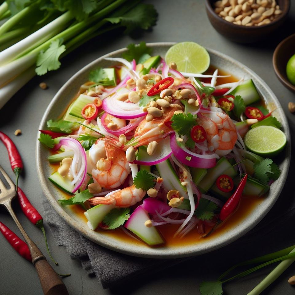 Ensalada de colinabo y cangrejo al estilo tailandés