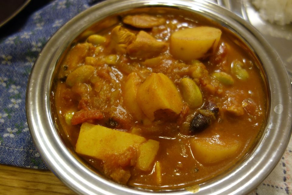 Curry de boniato y pollo