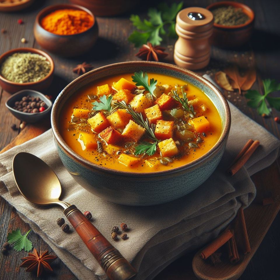 Sopa de calabaza y lentejas al estilo indio